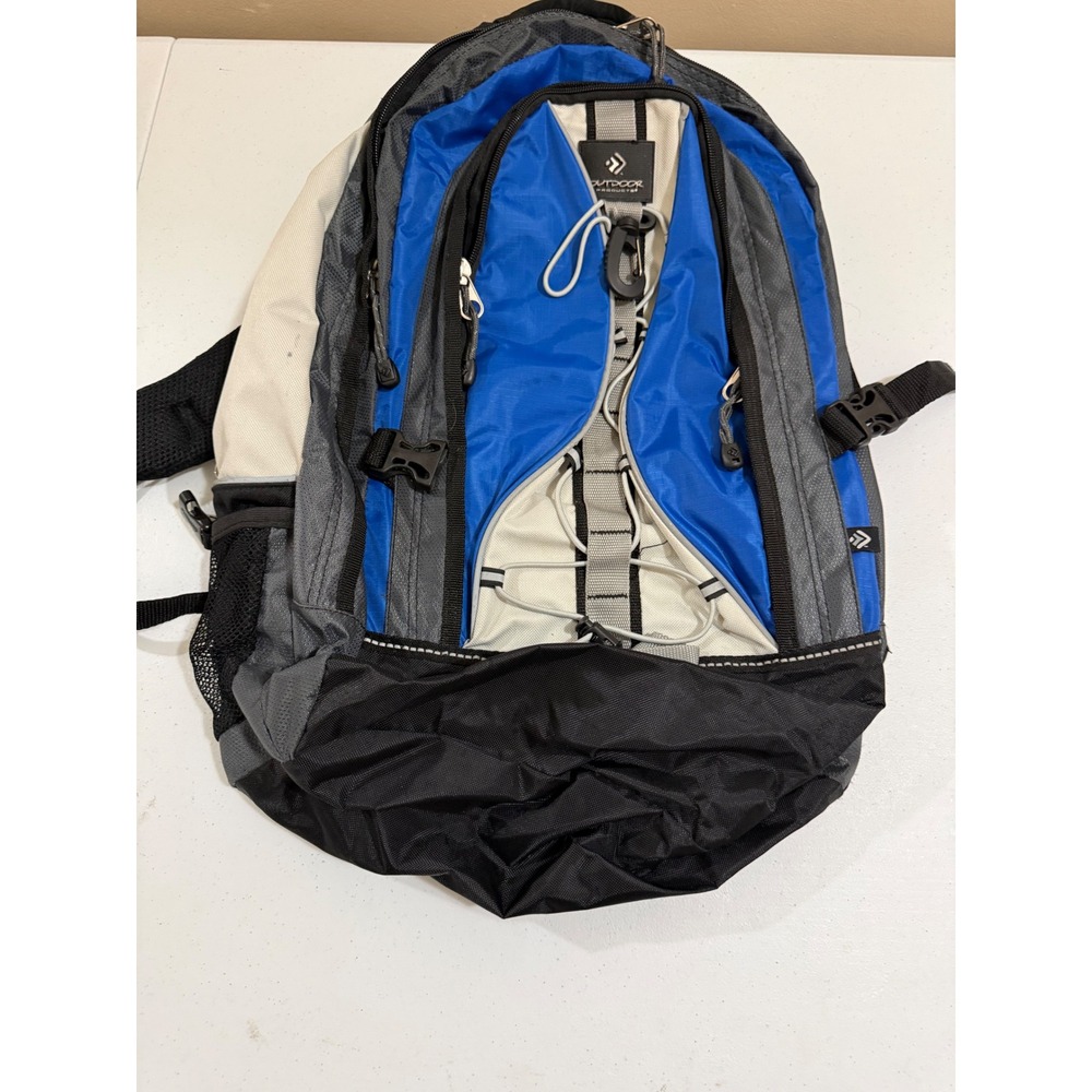 Outdoor Products Backpack Blue Grey Black Media Pocket Hiking School Daypack